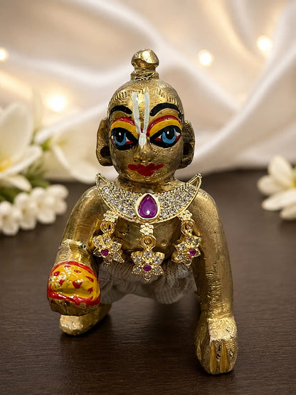Moon-shaped AD choker combo for Laddu Gopal with sparkling American diamond crescent design