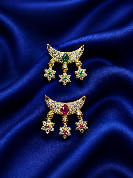 Moon-shaped AD choker combo for Laddu Gopal with sparkling American diamond crescent design
