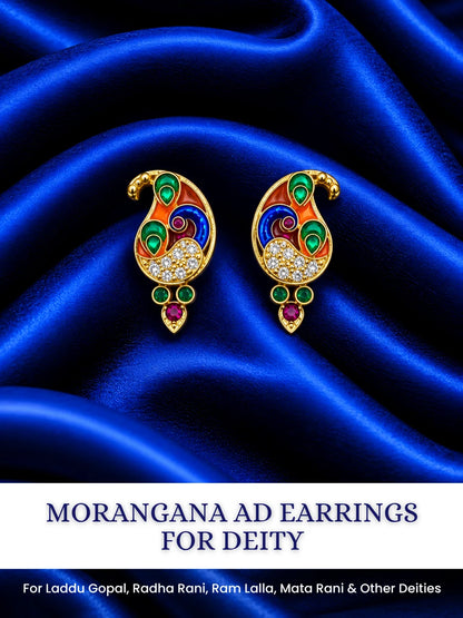Morangana AD Earrings for Deity with peacock-inspired ornamental design and sparkling American Diamond stone work
