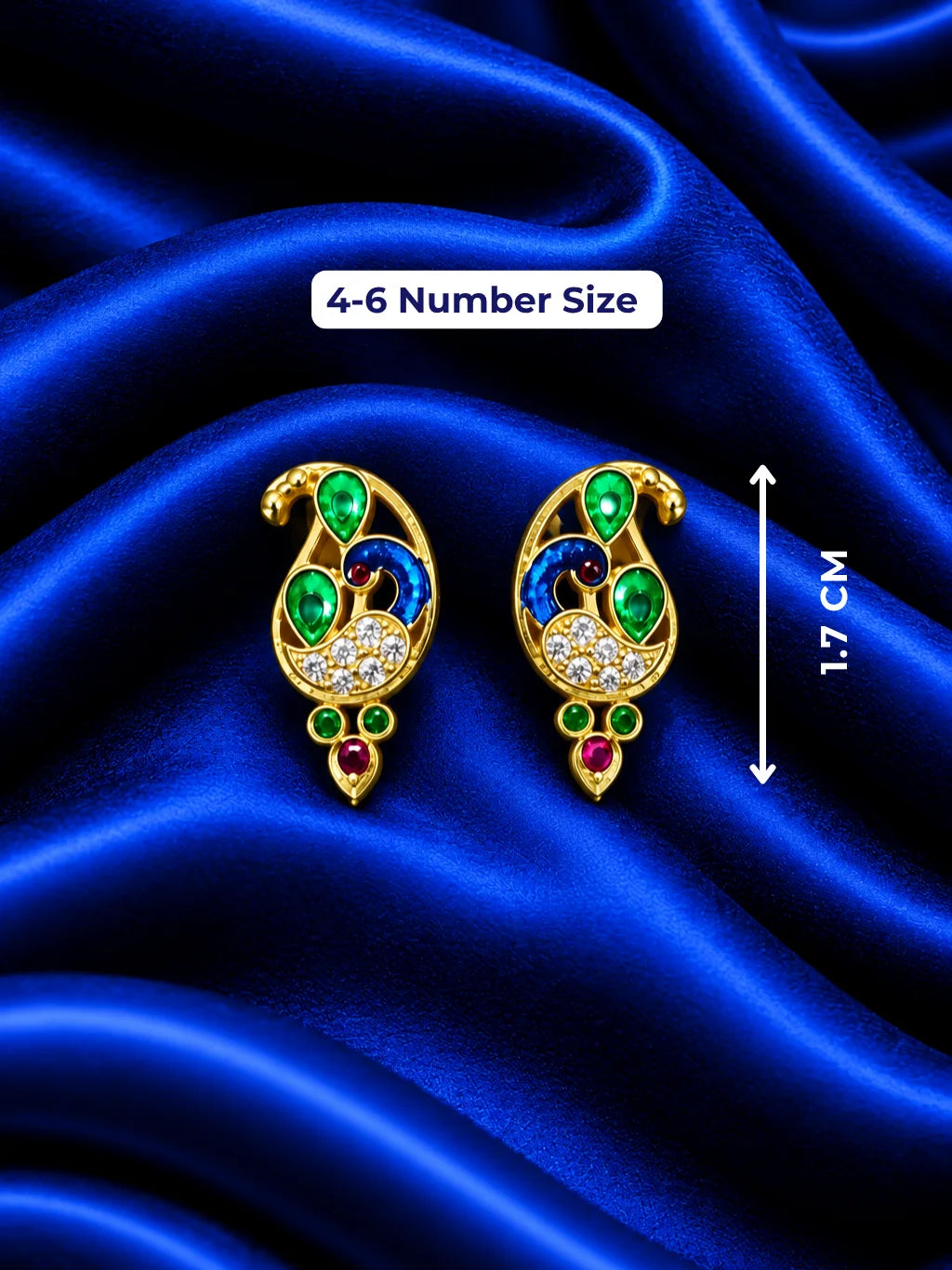 Morangana AD Earrings for Deity with peacock-inspired ornamental design and sparkling American Diamond stone work
