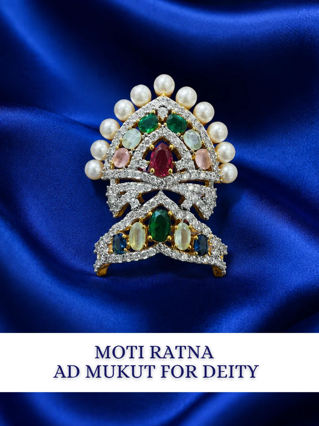 Moti Ratna AD Mukut with pearls and silver-tone stones for deity