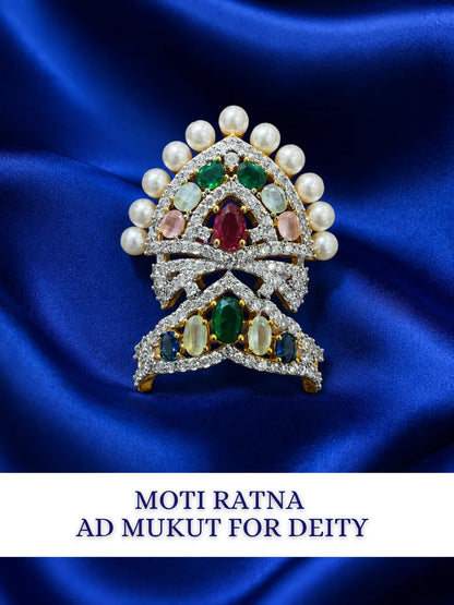 Moti Ratna AD Mukut with pearls and silver-tone stones for deity