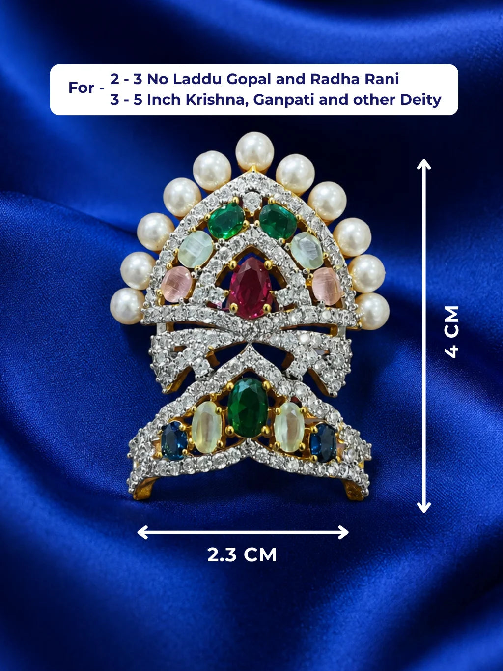 Moti Ratna AD Mukut with pearls and silver-tone stones for deity