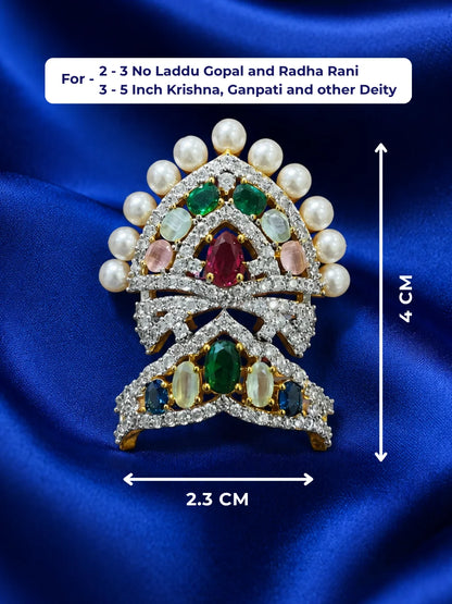 Moti Ratna AD Mukut with pearls and silver-tone stones for deity