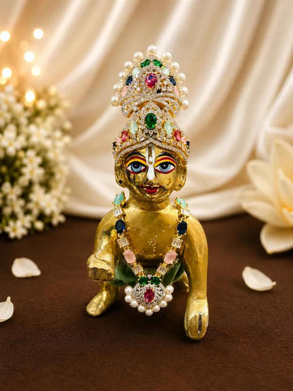 Royal Navratan Mukut & Kanthi Haar Shringar Set for Laddu Gopal & Deities