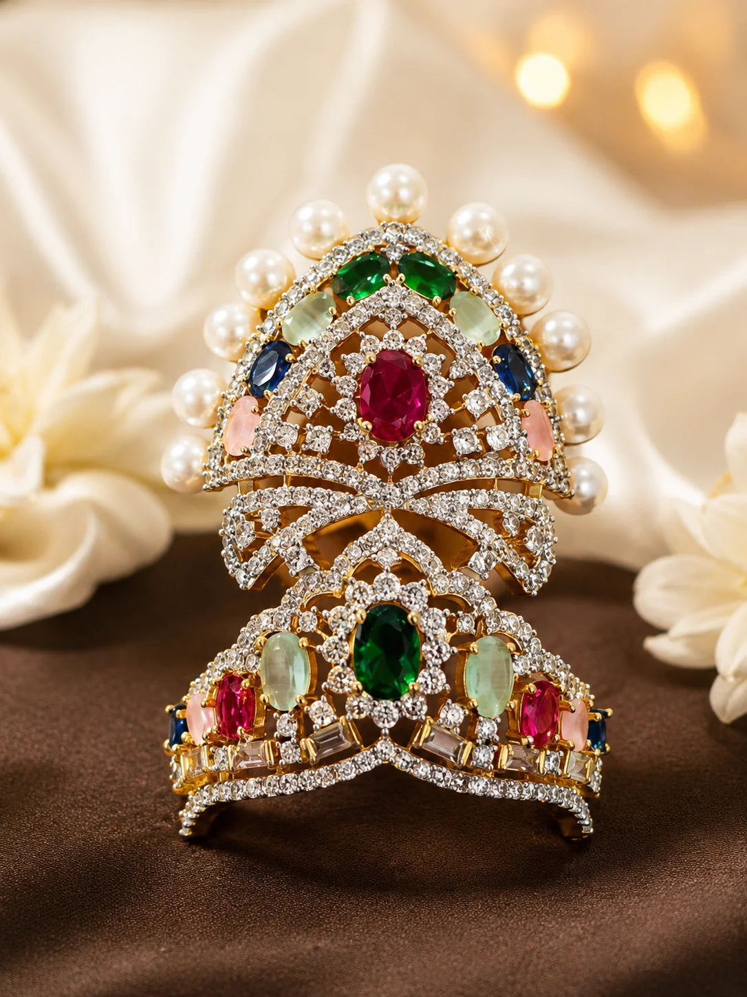 Royal Navratan Mukut & Kanthi Haar Shringar Set for Laddu Gopal & Deities