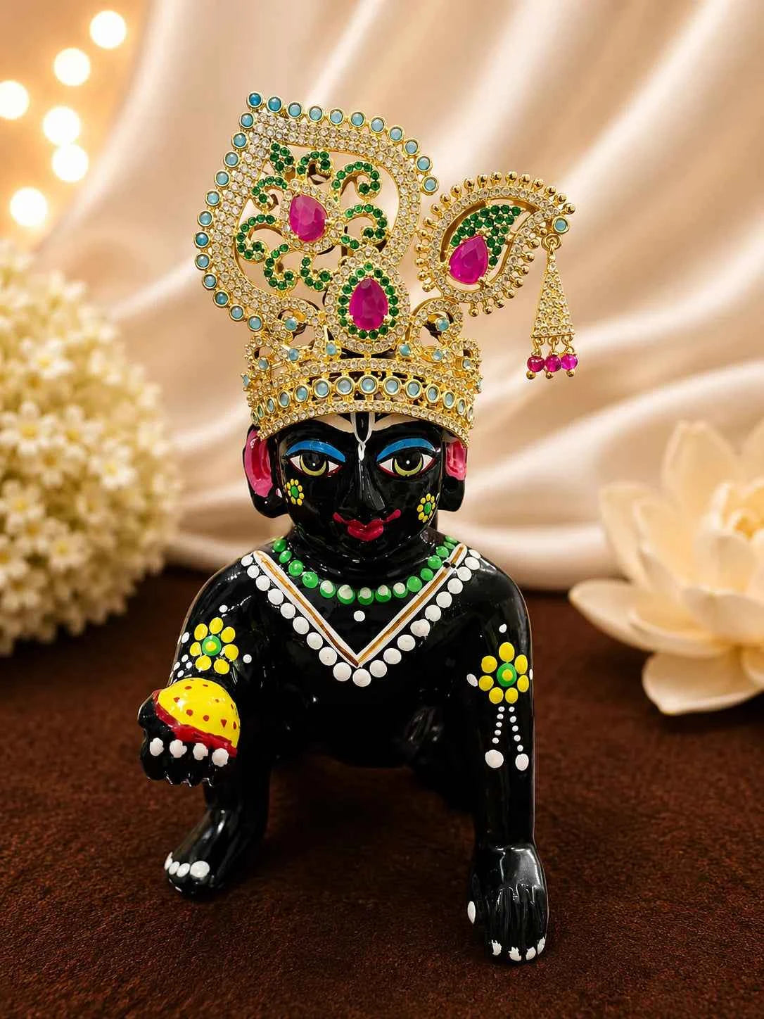Silver Plated Jadau AD Mukut for Deity