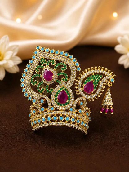 Silver Plated Jadau AD Mukut for Deity