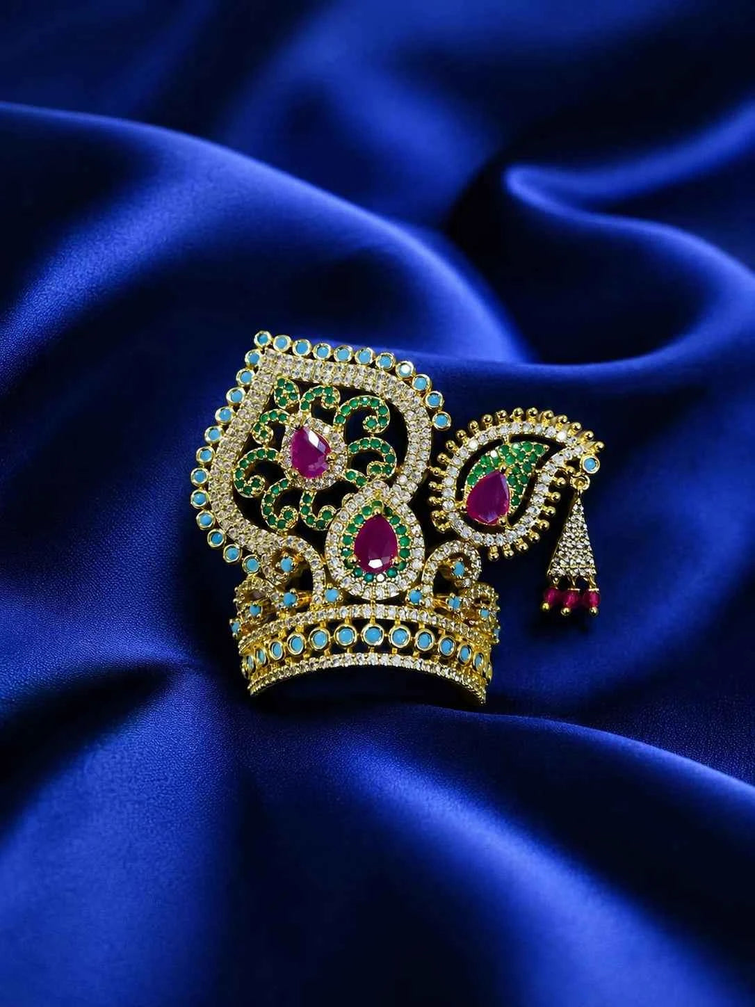 Silver Plated Jadau AD Mukut for Deity
