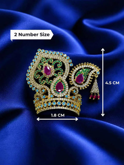 Silver Plated Jadau AD Mukut for Deity