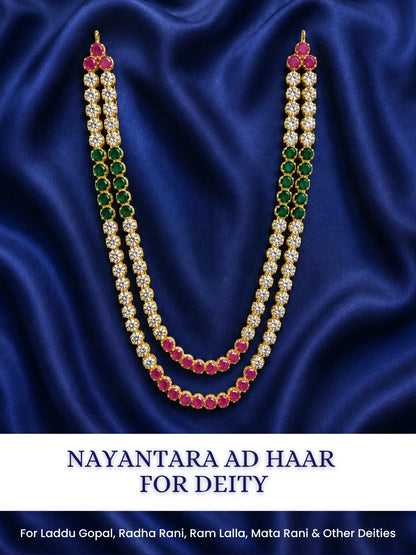 Adorn your deity with the Nayantara AD Haar, featuring sparkling AD stones for an elegant and radiant appearance during puja and festivals.