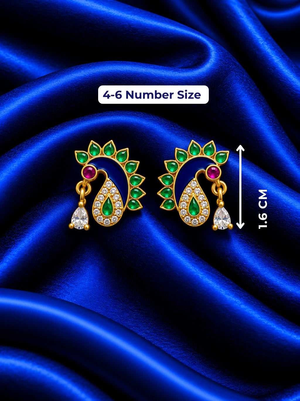 Neel Mayuri AD Earrings for Deity with blue jewel-inspired peacock styling and sparkling American Diamond detailing
