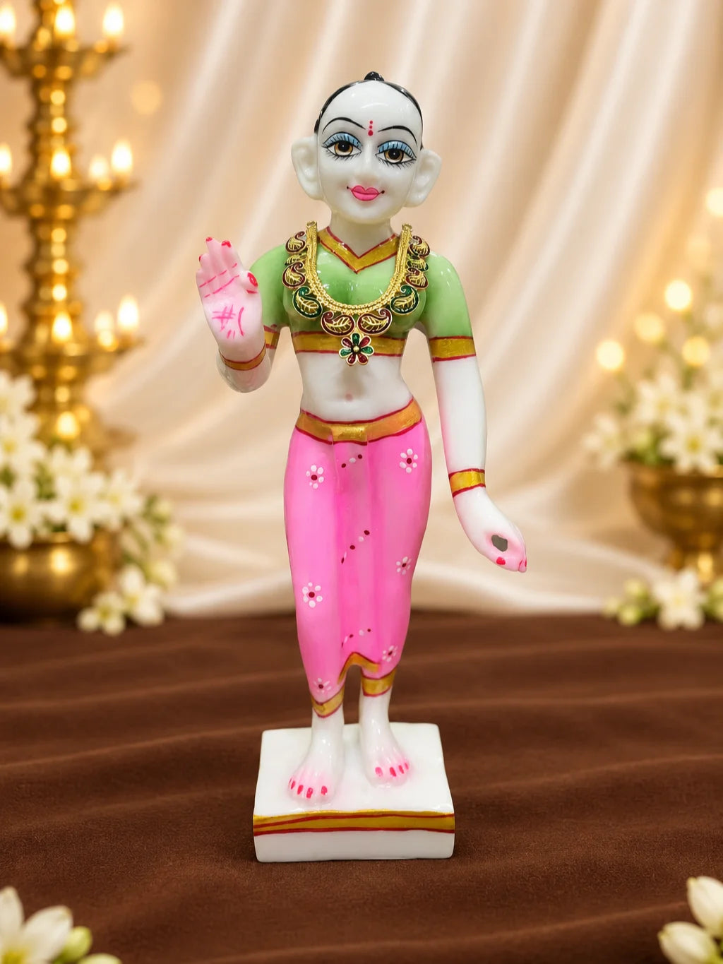 Neel Mayuri Gold Plated Haar for Deity featuring elegant peacock-inspired detailing and a rich golden finish. Ideal for Laddu Gopal & festive shringar.