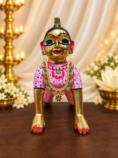 Neel Mayuri Gold Plated Haar for Deity featuring elegant peacock-inspired detailing and a rich golden finish. Ideal for Laddu Gopal & festive shringar.