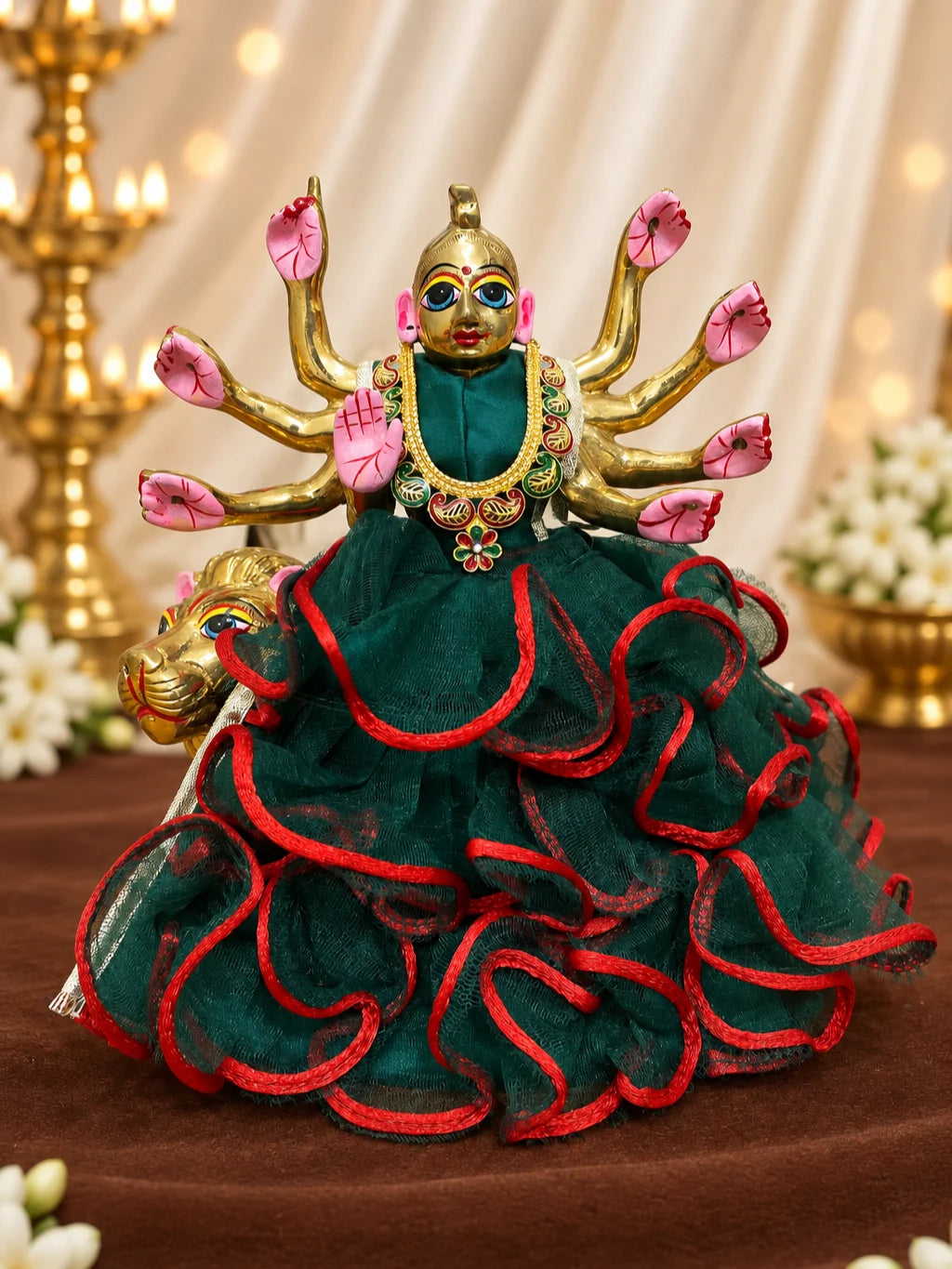 Neel Mayuri Gold Plated Haar for Deity featuring elegant peacock-inspired detailing and a rich golden finish. Ideal for Laddu Gopal & festive shringar.