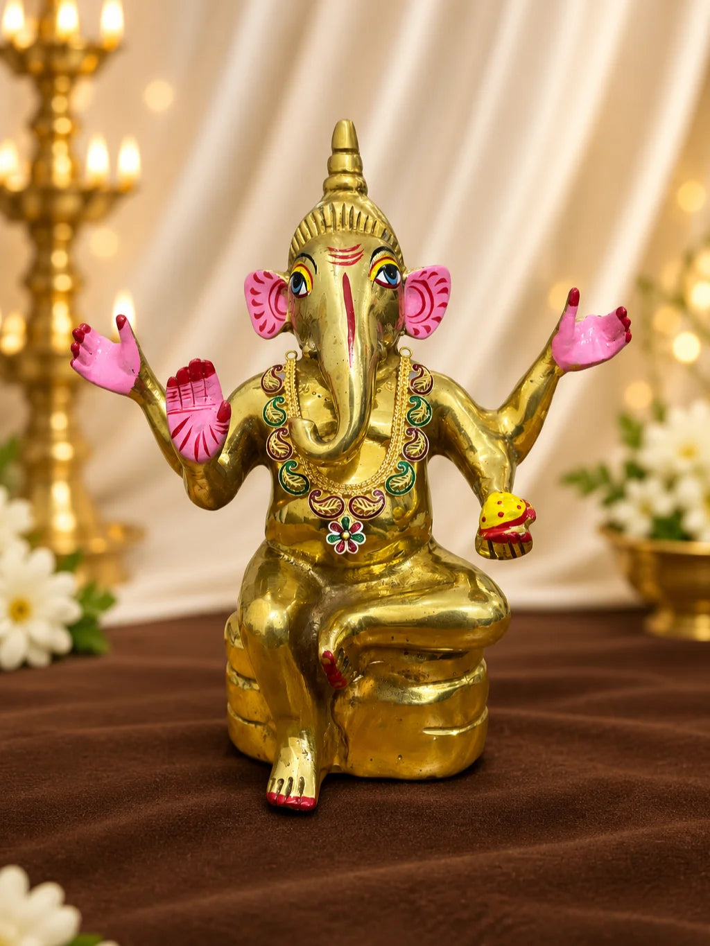 Neel Mayuri Gold Plated Haar for Deity featuring elegant peacock-inspired detailing and a rich golden finish. Ideal for Laddu Gopal & festive shringar.