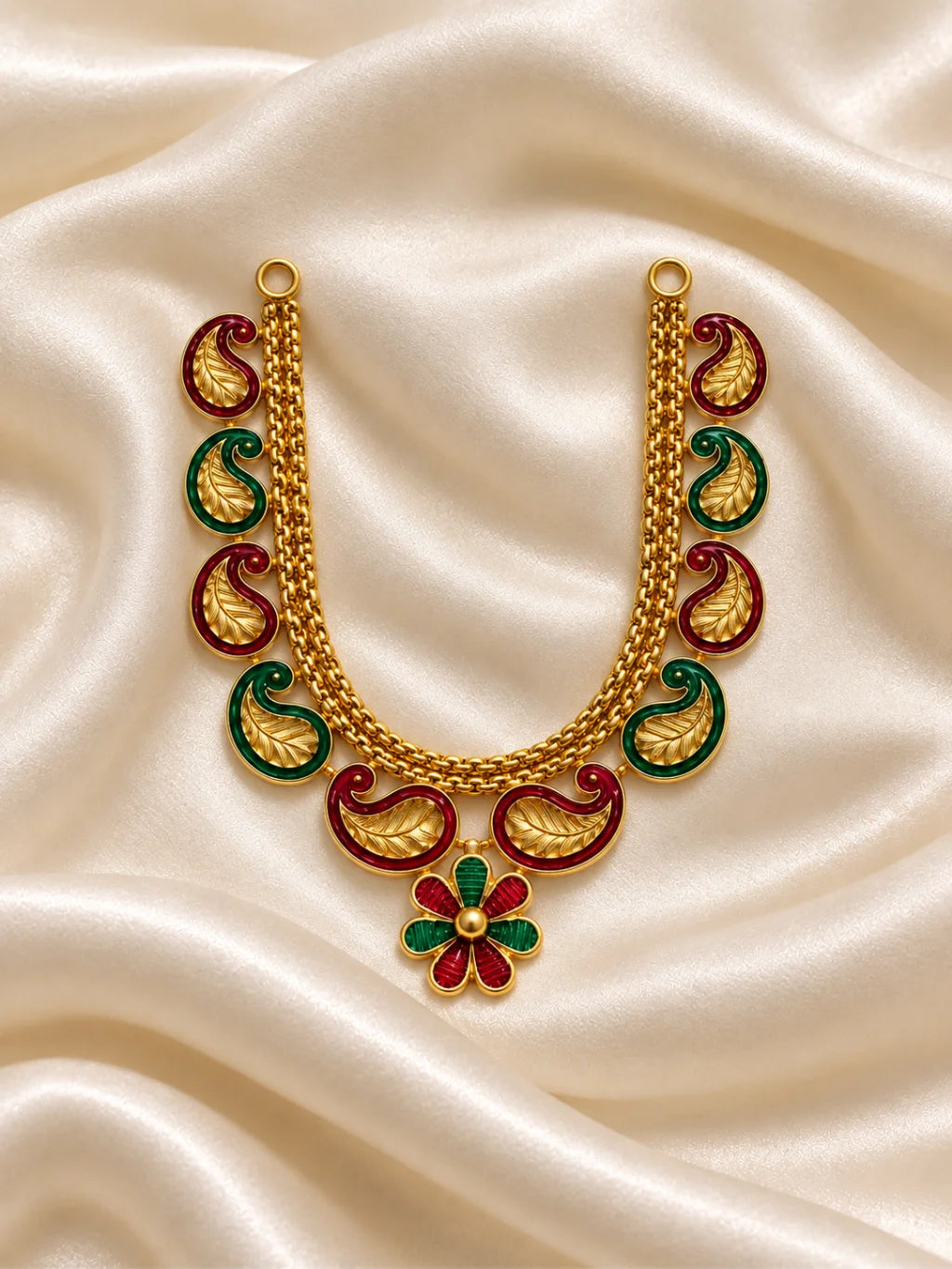 Neel Mayuri Gold Plated Haar for Deity featuring elegant peacock-inspired detailing and a rich golden finish. Ideal for Laddu Gopal & festive shringar.