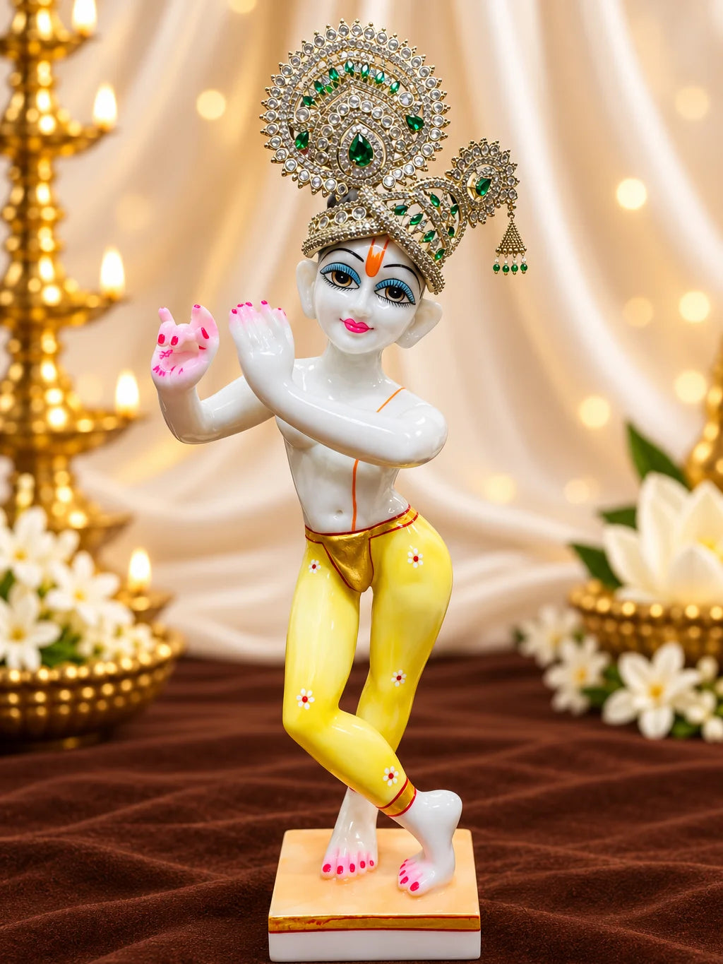Neel Ratna Darbar AD Mukut for Deity with royal blue jewel-inspired accents and sparkling American Diamond detailing
