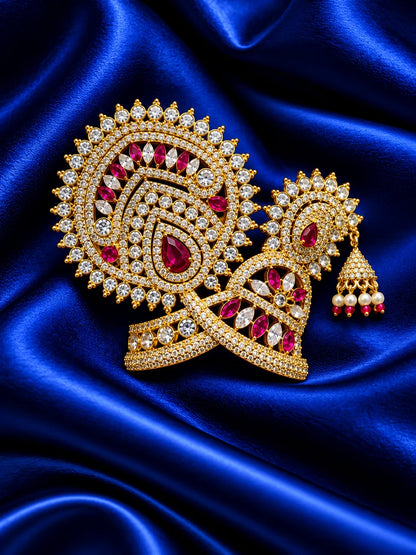 Neel Ratna Darbar AD Mukut for Deity with royal blue jewel-inspired accents and sparkling American Diamond detailing
