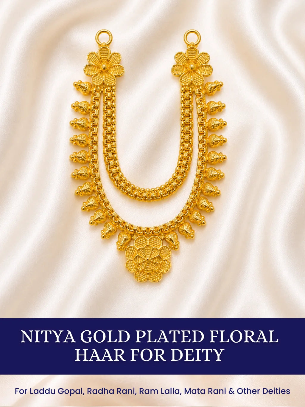 Nitya Gold Plated Floral Haar for Laddu Gopal, Radha Rani, Ram Lalla, Mata Rani and Other Deities