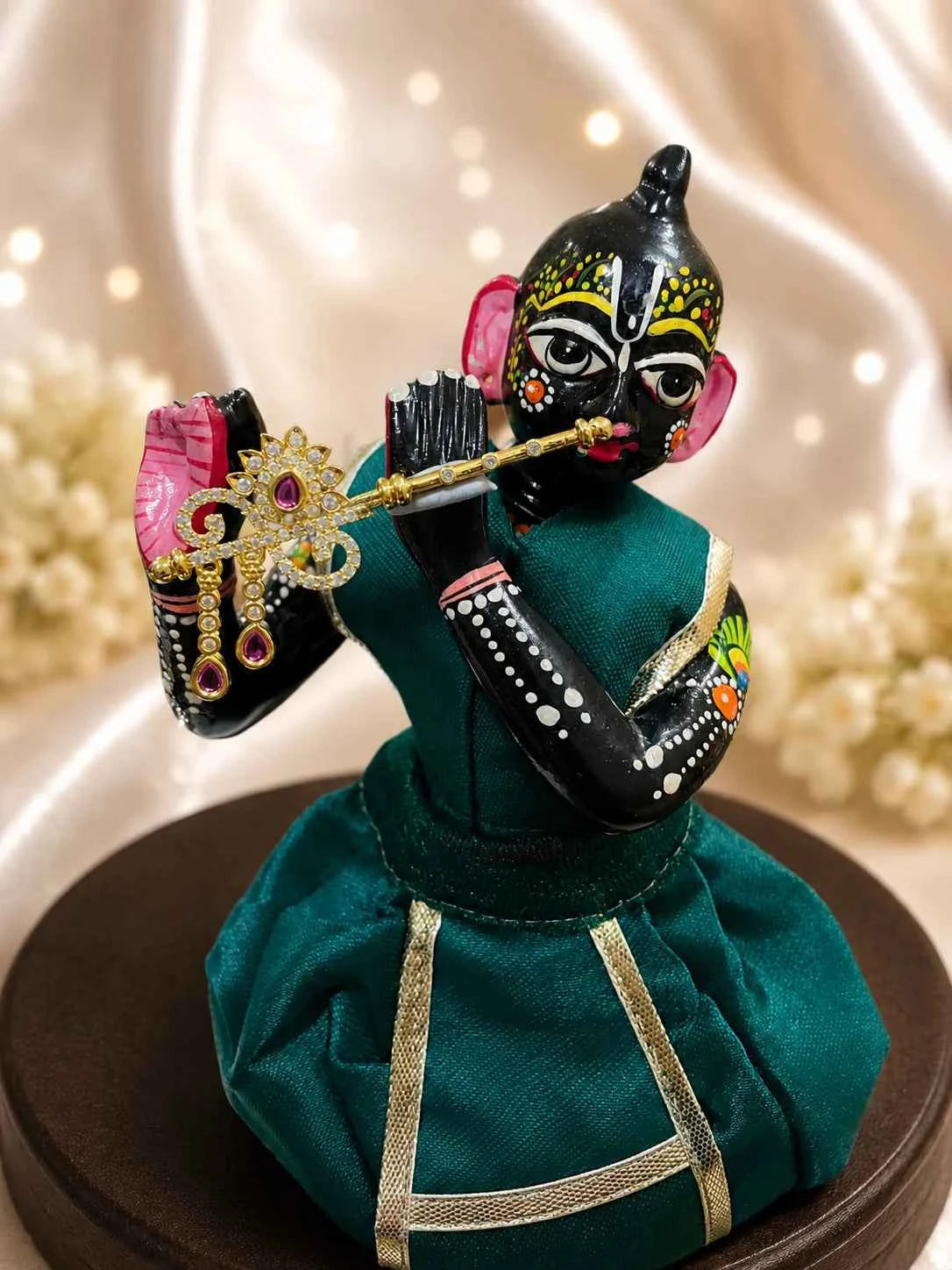 Opulent Pink Teardrop Adorned Murli for Deity