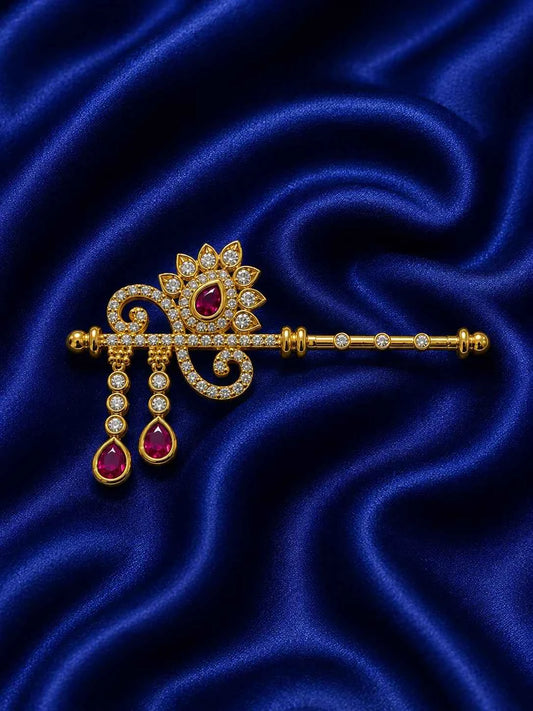 Opulent Pink Teardrop Adorned Murli for Deity