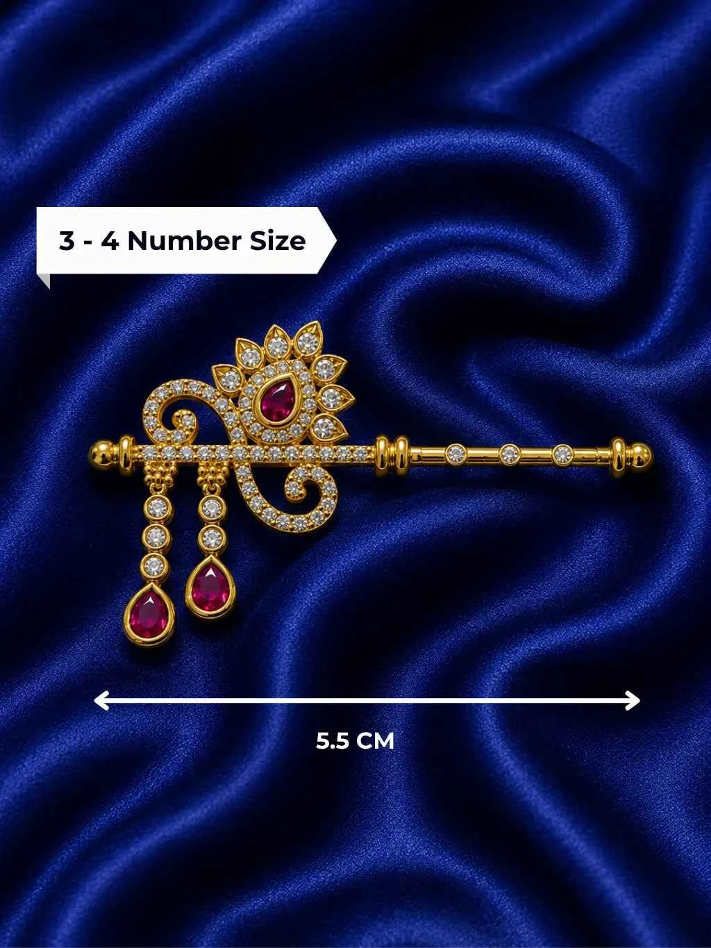 Opulent Pink Teardrop Adorned Murli for Deity
