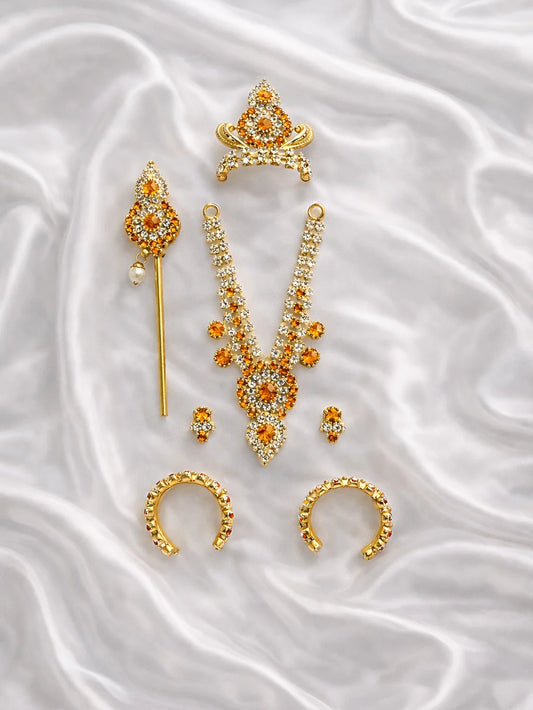 Orange Stone Mukut Mala Set for Laddu Gopal