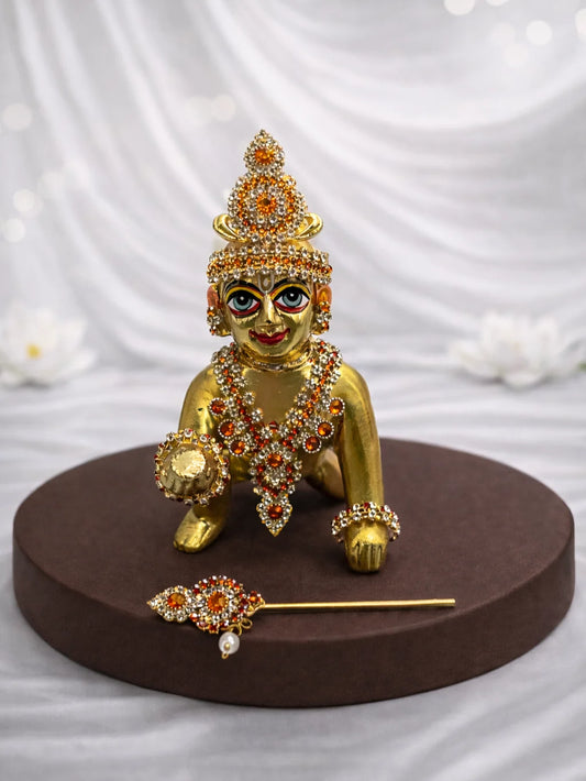 Orange Stone Mukut Mala Set for Laddu Gopal