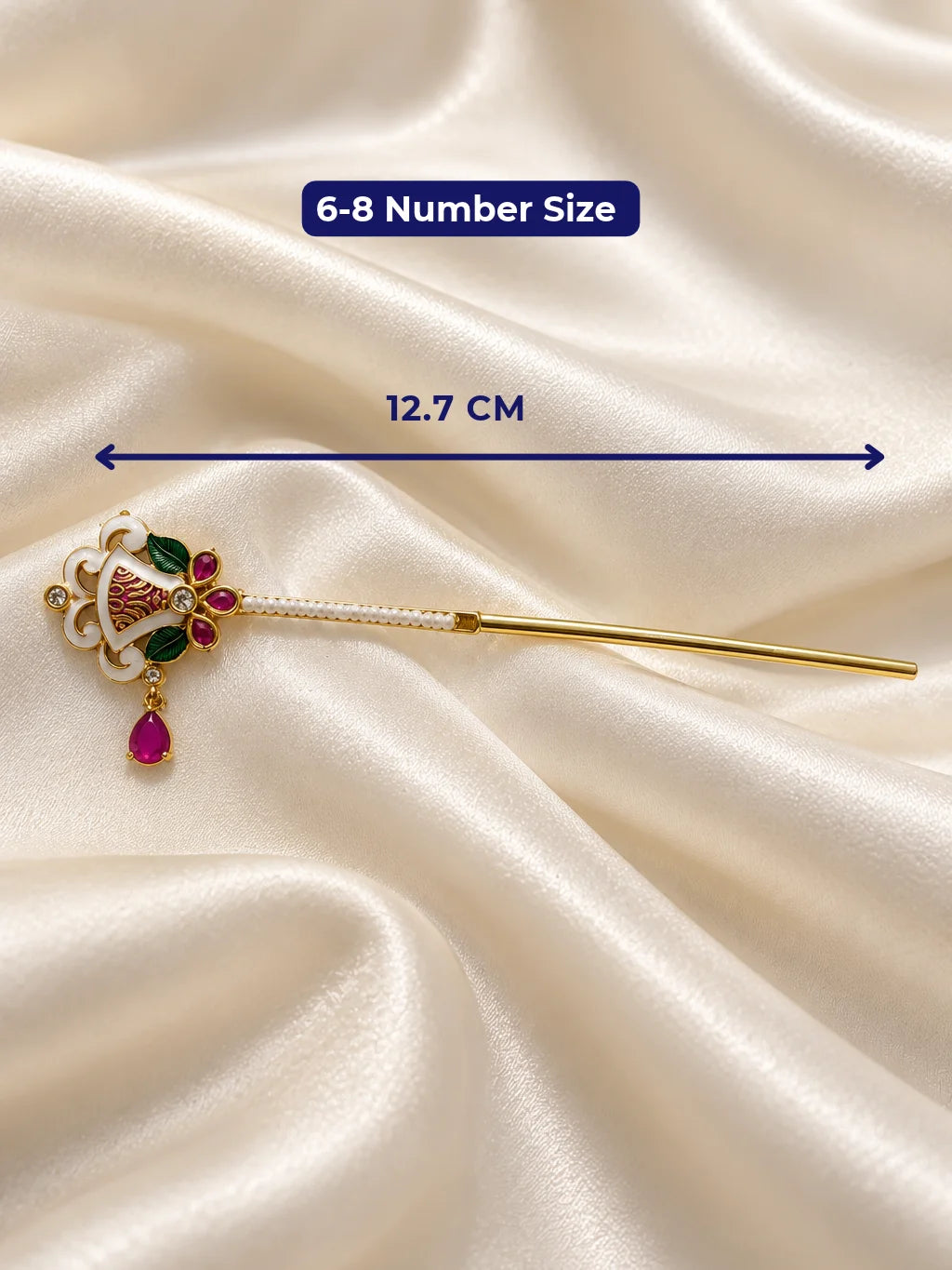 Padma Pallavi Gold Plated Bansuri for Deity featuring elegant lotus-inspired ornamental styling and a traditional gold-plated finish for Laddu Gopal and Krishna Ji shringar.
