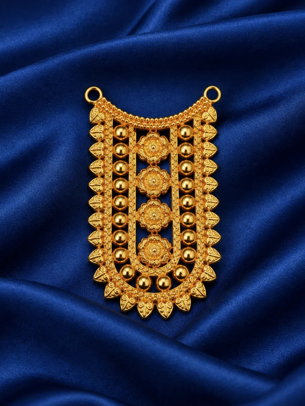 Padma Temple Gold Plated Haar for Deity featuring lotus-inspired detailing and a rich temple-style golden finish. Ideal for Laddu Gopal and festive shringar.
