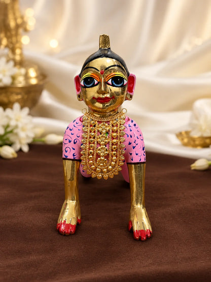 Padma Temple Gold Plated Haar for Deity featuring lotus-inspired detailing and a rich temple-style golden finish. Ideal for Laddu Gopal and festive shringar.
