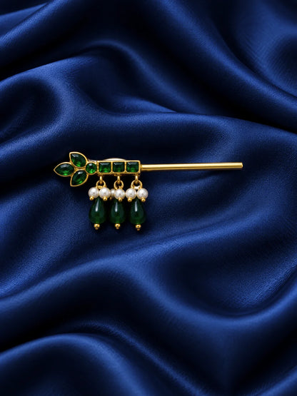 Panna Mukta Pallavi Bansuri for Deity featuring emerald-green and pearl-inspired decorative accents with delicate botanical styling for Laddu Gopal and Krishna Ji shringar.
