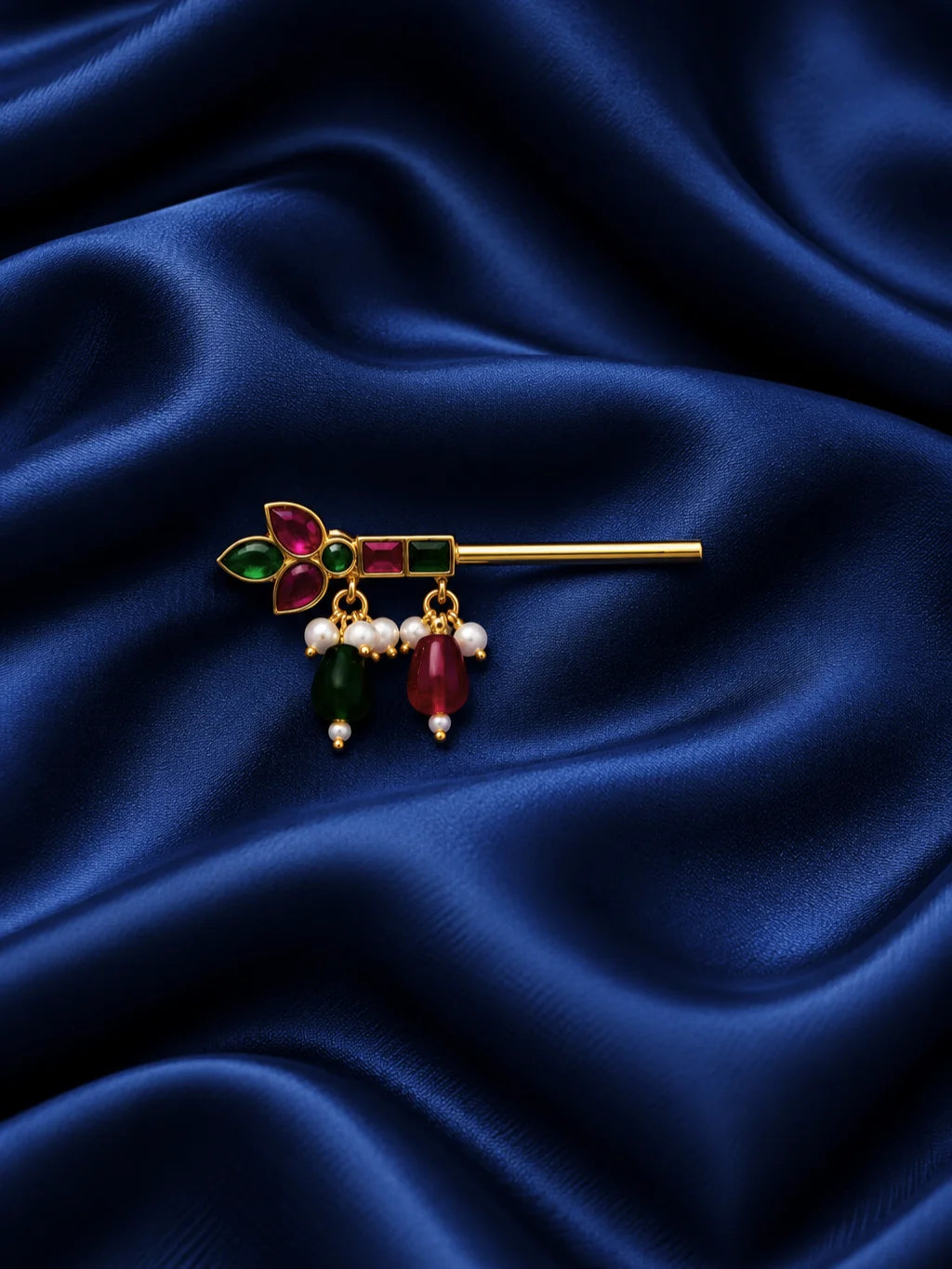 Panna Mukta Pallavi Bansuri for Deity featuring emerald-green and pearl-inspired decorative accents with delicate botanical styling for Laddu Gopal and Krishna Ji shringar.

