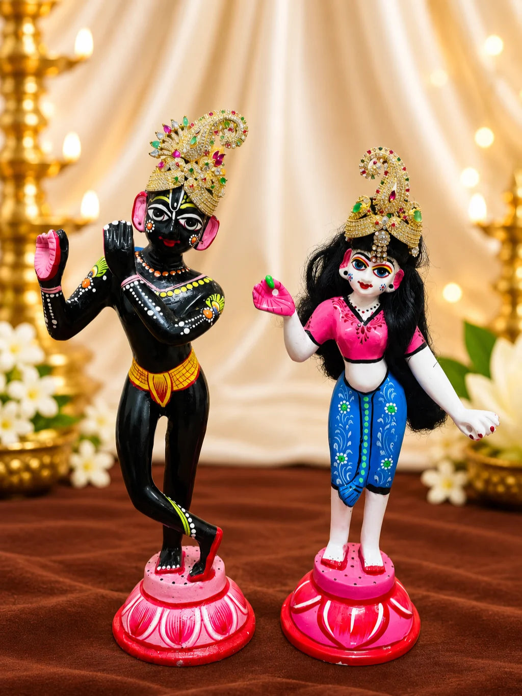 Shop Panna Pallavi AD Mukut for Jugal Jodi with jewel-inspired artistry, Kalash-style elegance and sparkling AD work for Laddu Gopal and festive shringar.