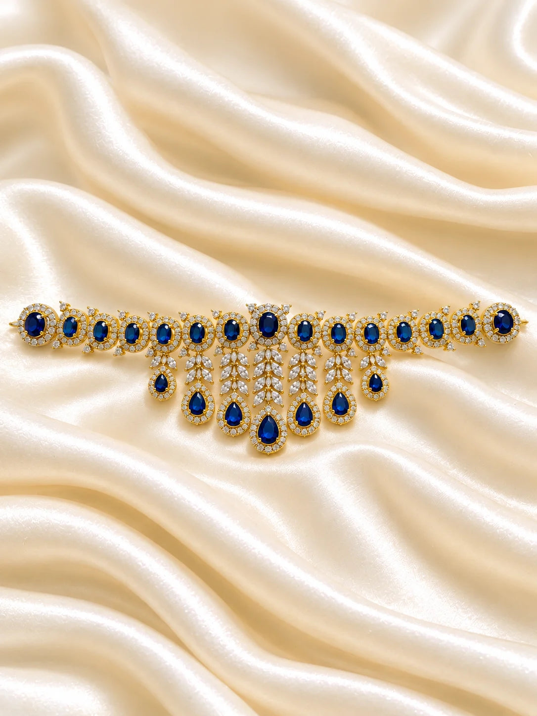Panna Ratnadhara AD Kamarbandh for Deity featuring emerald-green inspired jewel detailing and sparkling American Diamond work for traditional deity waist shringar
