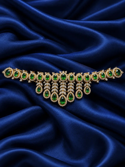 Panna Ratnadhara AD Kamarbandh for Deity featuring emerald-green inspired jewel detailing and sparkling American Diamond work for traditional deity waist shringar
