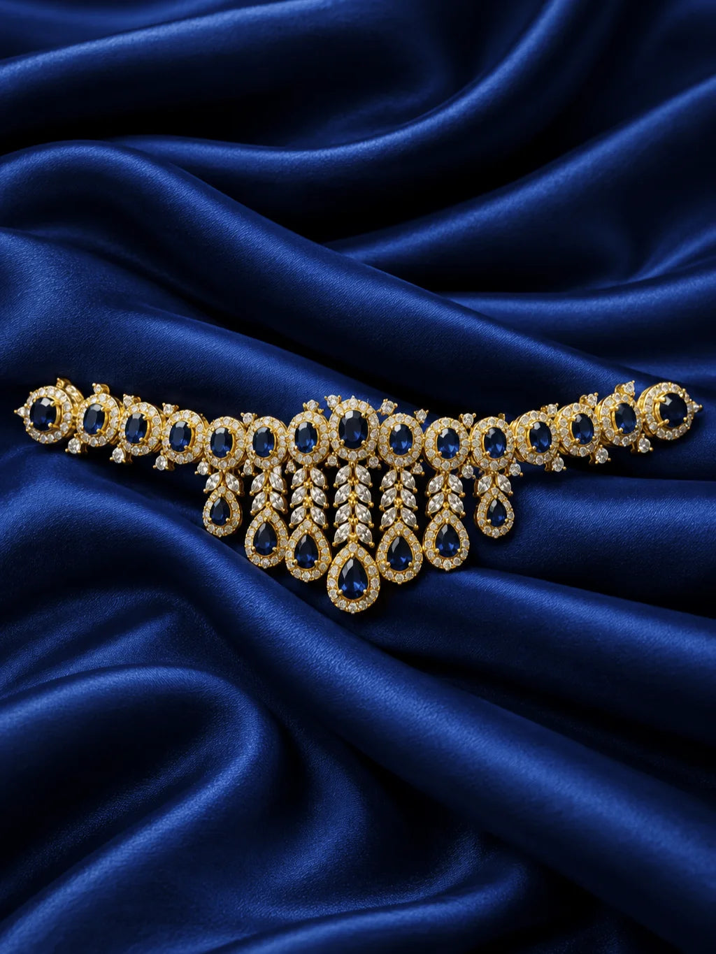 Panna Ratnadhara AD Kamarbandh for Deity featuring emerald-green inspired jewel detailing and sparkling American Diamond work for traditional deity waist shringar
