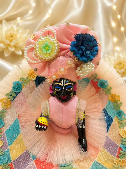 Pastel Diamond Sequin Net Laddu Gopal Dress Set