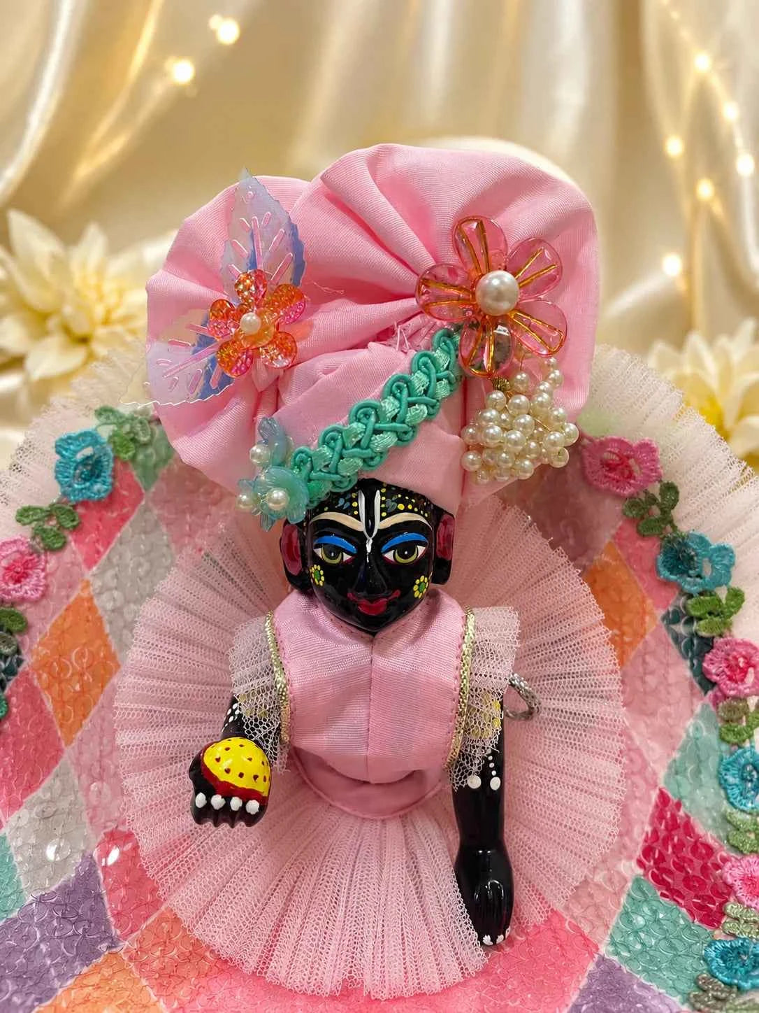 Pastel Diamond Sequin Net Laddu Gopal Dress Set