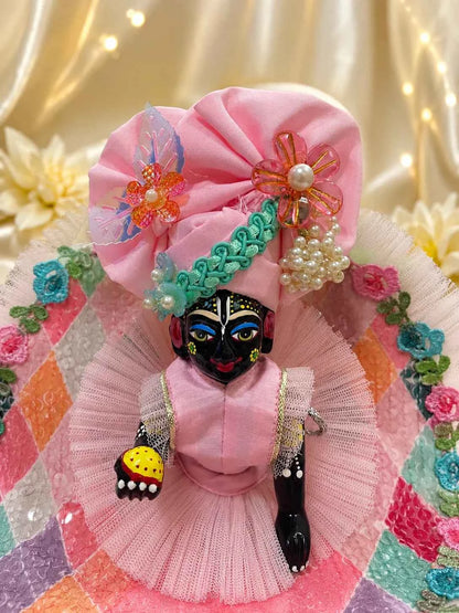 Pastel Diamond Sequin Net Laddu Gopal Dress Set