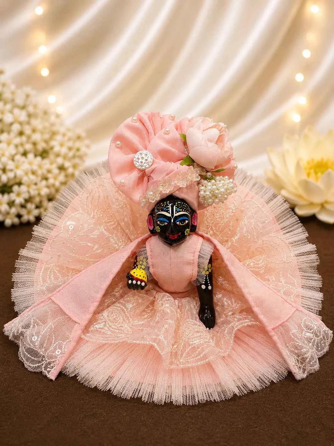 Pastel Floral Lace Net Laddu Gopal Poshak