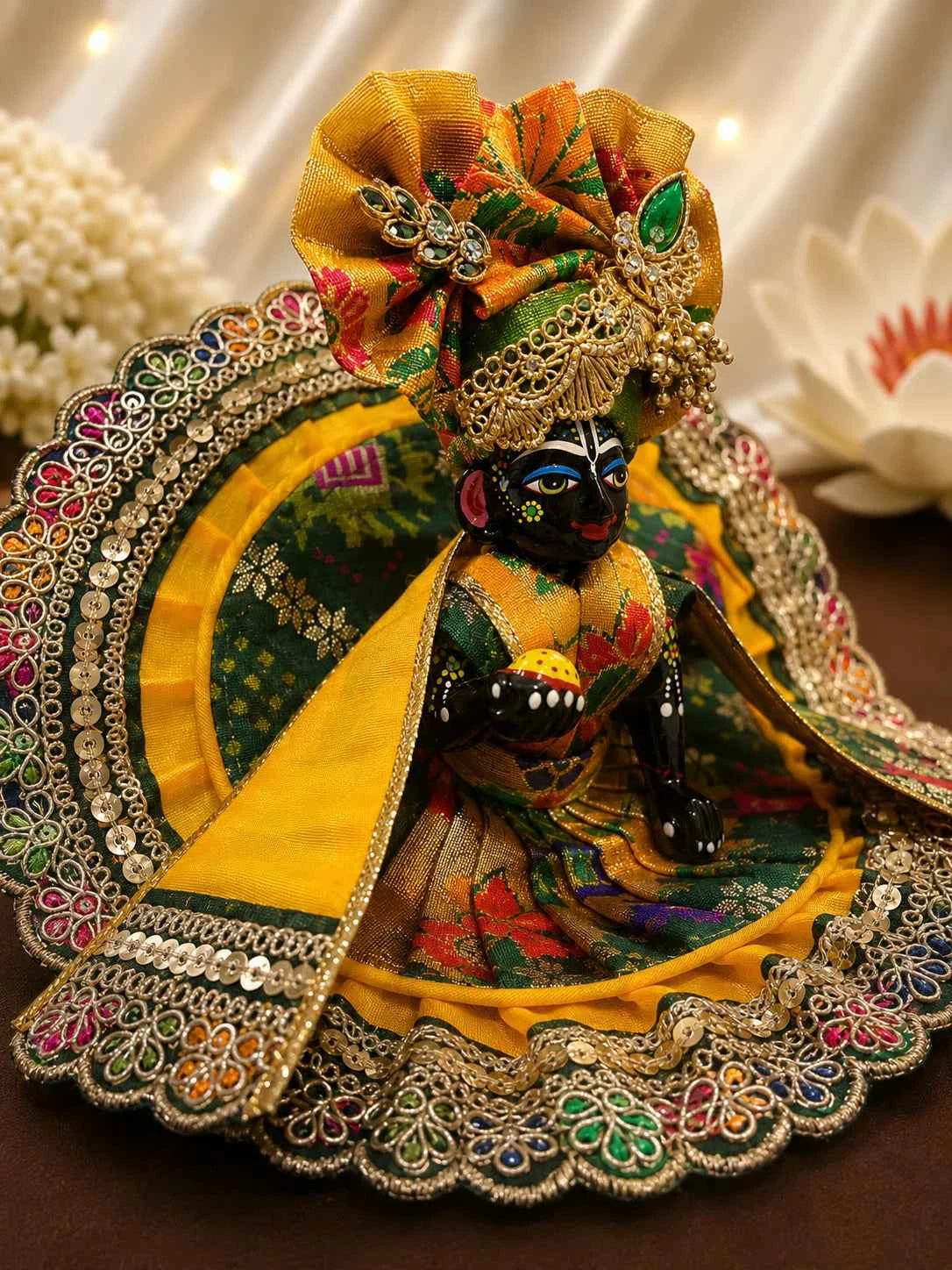 Patola Print Lace Laddu Gopal Dress Set