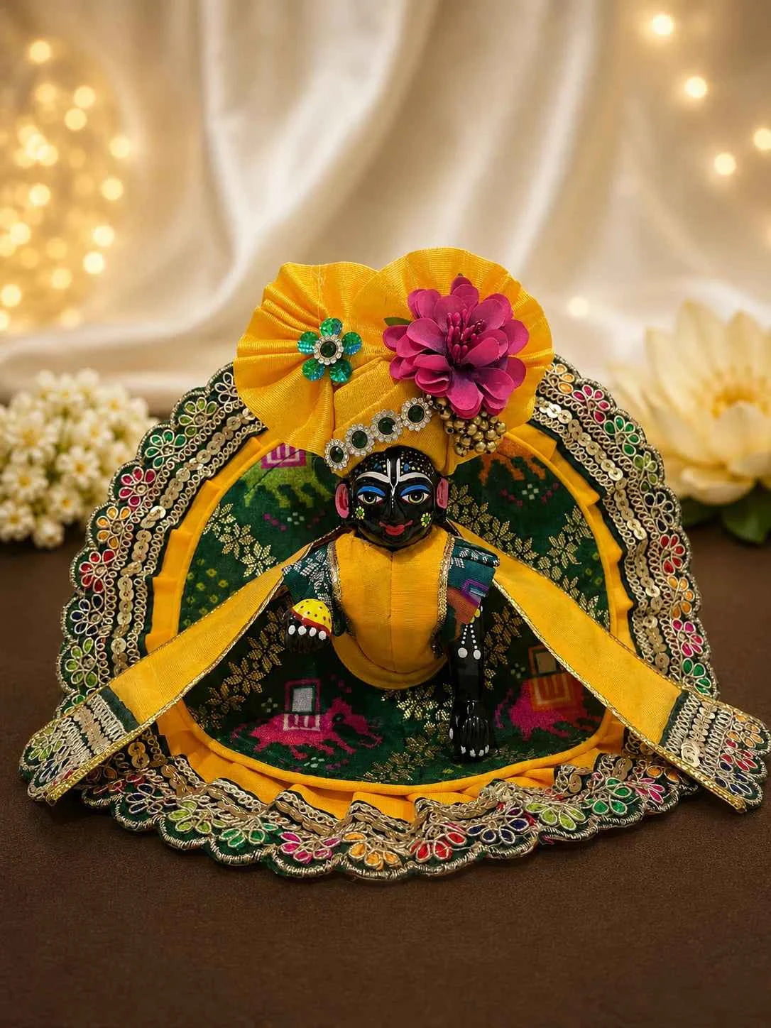 Patola Print Lace Laddu Gopal Dress Set