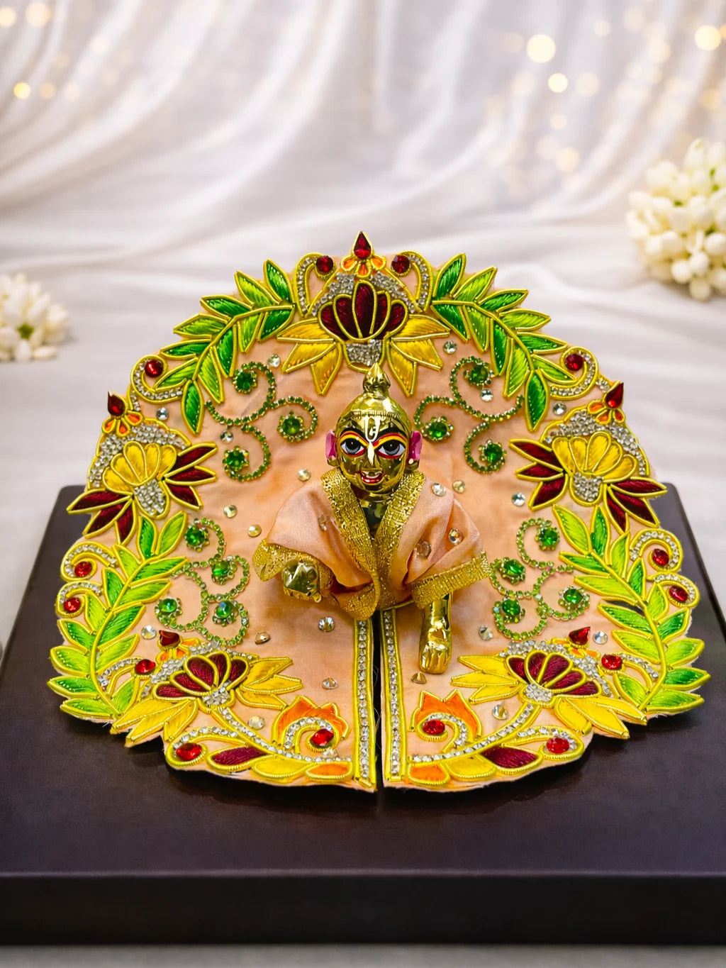 Peach color Laddu Gopal dress with heavy stone work for royal shringar