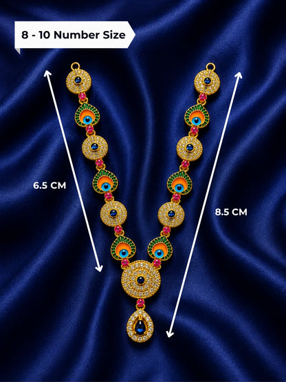 Gold plated traditional peacock feather enamel garland with clear AD crystals for Laddu Gopal