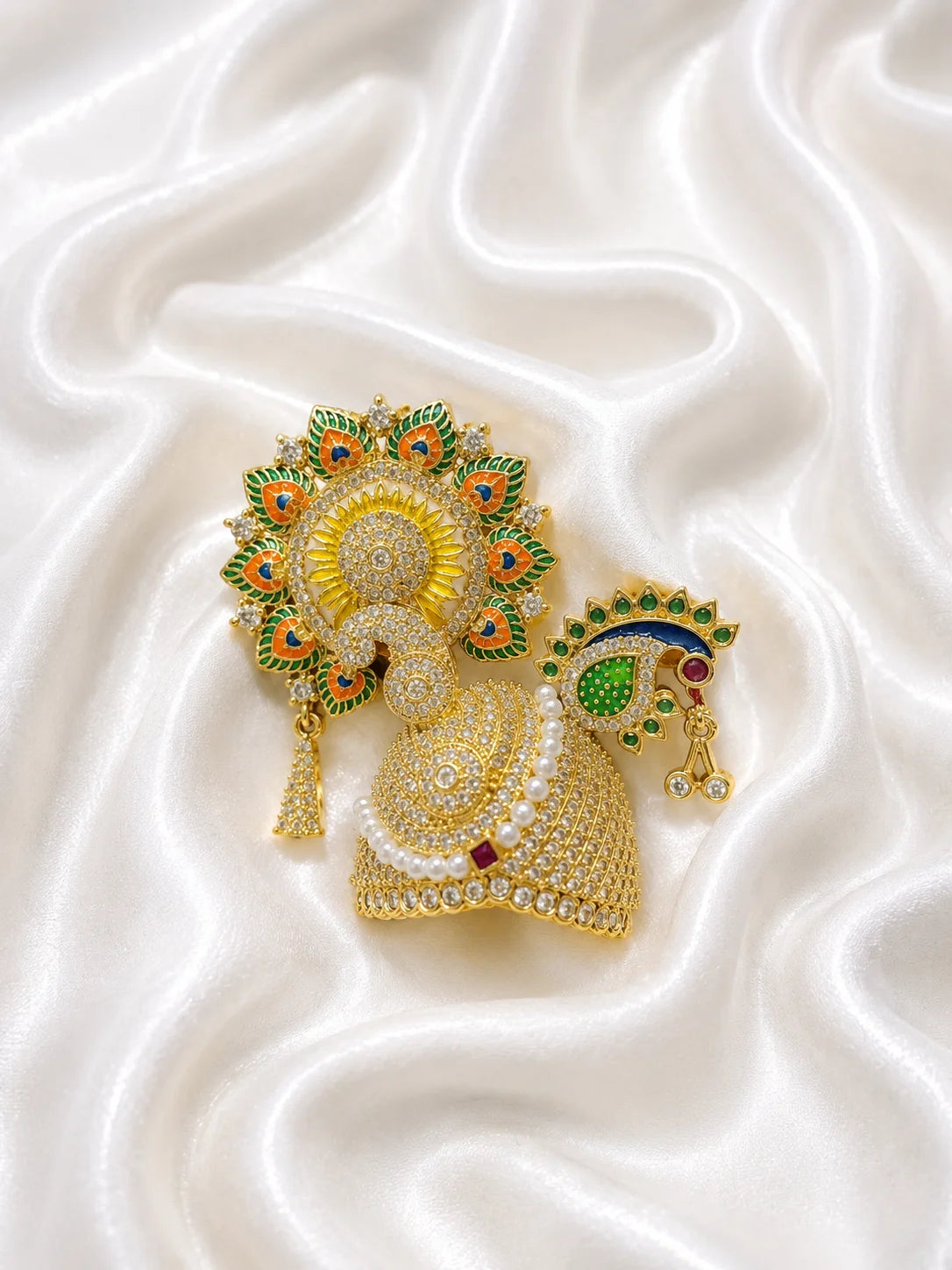 Peacock Rajkala AD Mukut for Deity – Royal Divine Shringar Collection
