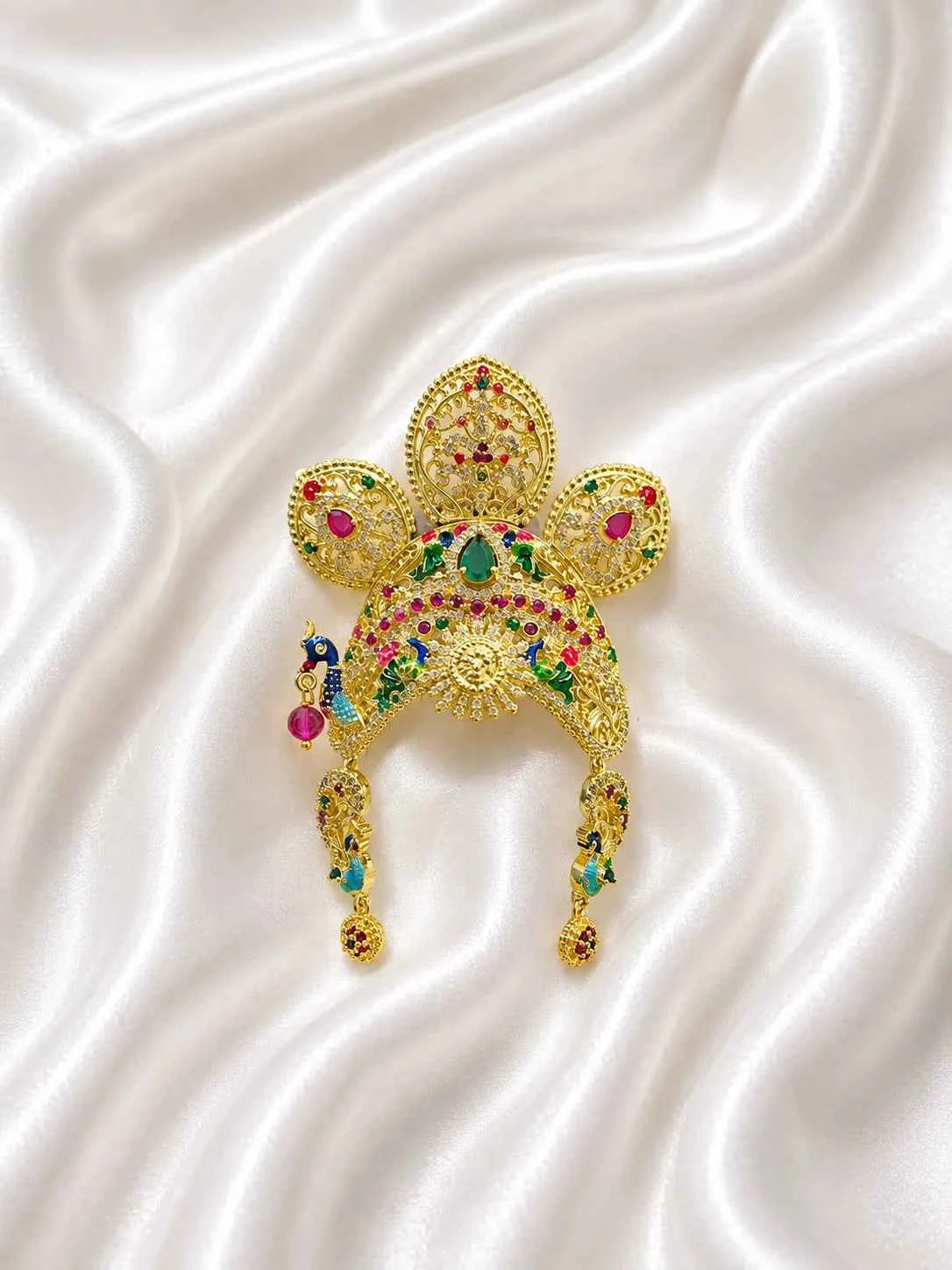 Peacock Rajkala Mukut with Attached Earrings
