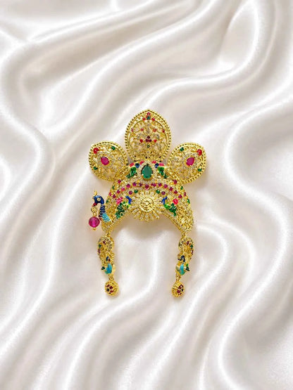 Peacock Rajkala Mukut with Attached Earrings