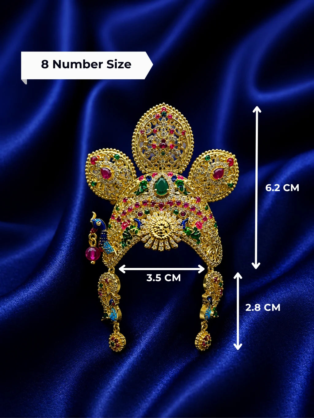 Peacock Rajkala Mukut with attached earrings for Laddu Gopal with elegant peacock-inspired design